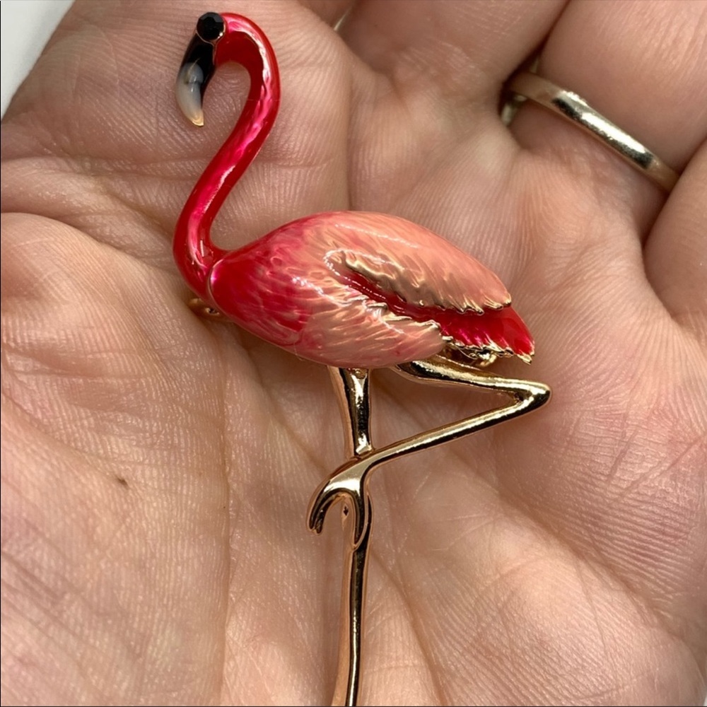 Gold Plated Flamingo Brooch - Picture 5 of 5